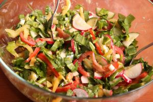 Salată de leurdă cu roșii, ridichi și castraveți